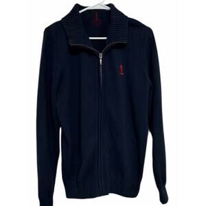 Le Marseillais Zip-Up Sweater Black Red Embroidered Logo Ribbed Collar Men’s L